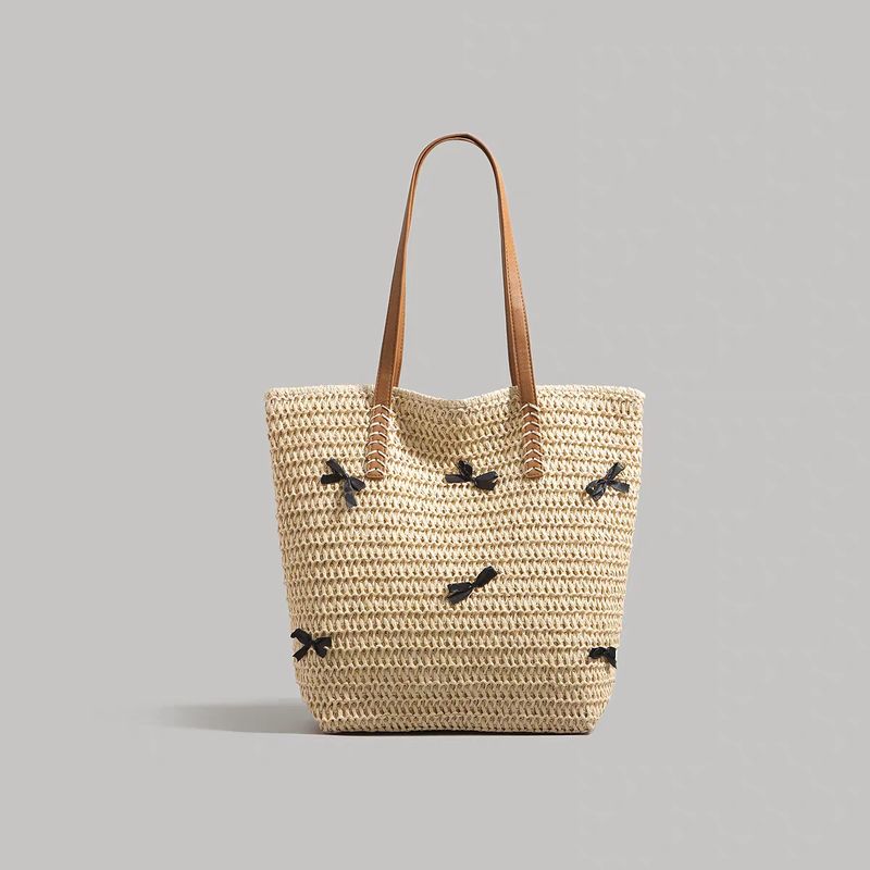 Beautiful Girl Bow Vacation Beach Straw Bag for Women 2025 New Large Capacity Versitile Fashion Tote Bag