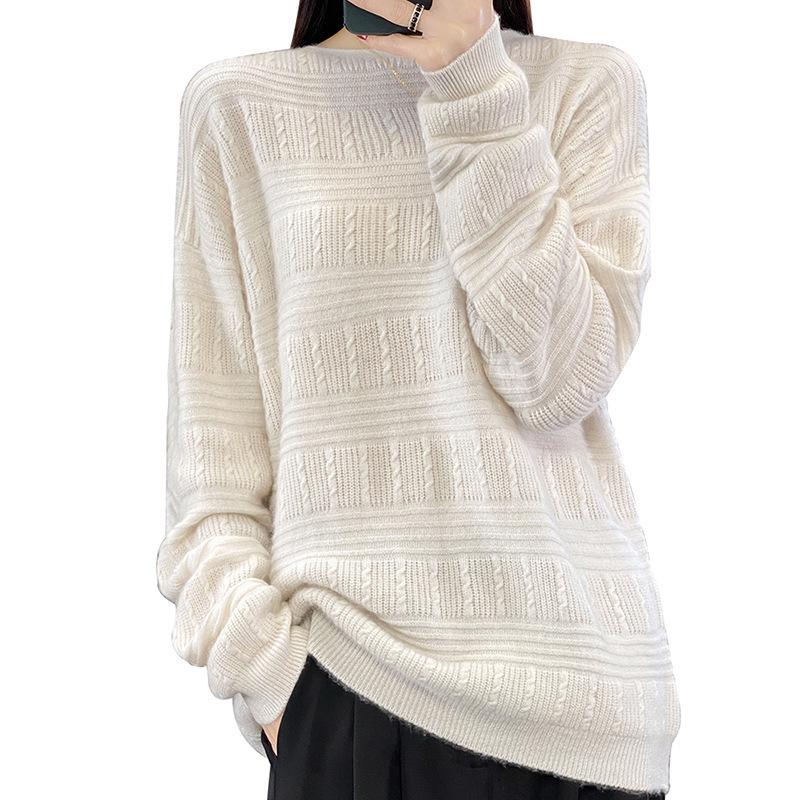 Women's Winter Wool Cashmere Sweater: Loose, Round Neck Pullover in Solid Colors