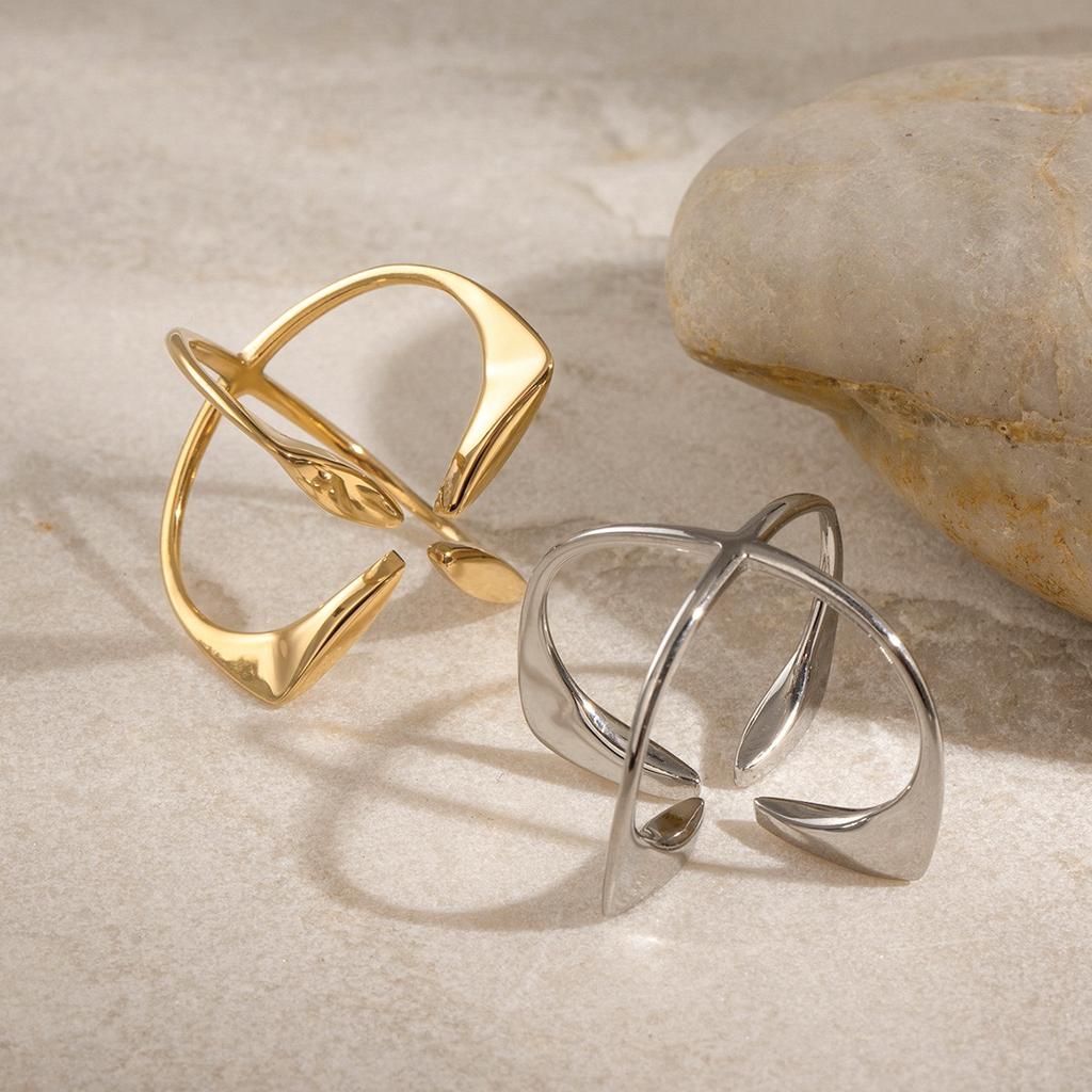 Unique Cross Clover Rings for Women Punk Silver Color Adjustable Cross Flower Ring Geometric Handmade Jewelry Gift