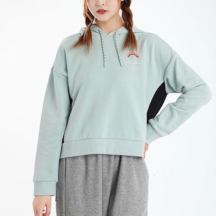 Adidas Neo Letter Print Long Sleeve Hoodie Women Tops Light-Green GL6076