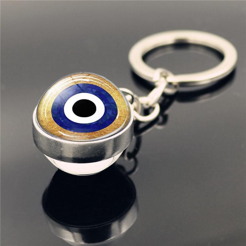 Turkish Evil Chic Eye Keychain With Doublesided Crystal Glass Pendant And Alloy Zinc