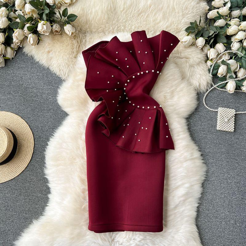 Accessible Luxury Fashion Beaded Bandeau Slim-Fit Dress Dress