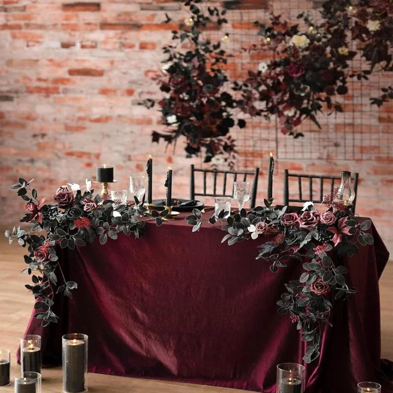 60CM Gothic Style Wedding Decoration Artificial Flower Chair Back Arch Flower Wedding Table Flower Banquet Room Red