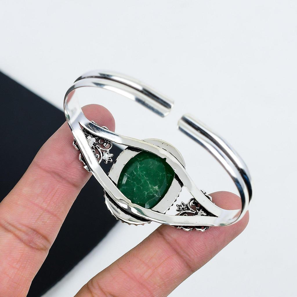 Amazing Emerald Gemstone Handmade 925 Sterling Silver Cuff Bangle, Emerald Bangle,For Wife, Unisex Bangle, Gifts For Engagement