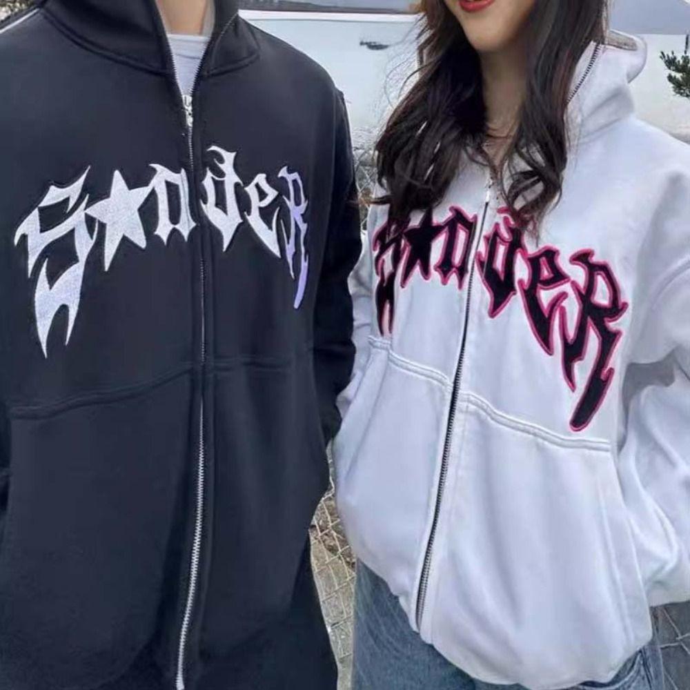 Zip Up Spider Print Hoodies Oversized Sweatshirt Coat Fashion Men Streetwear Hoodies  Female