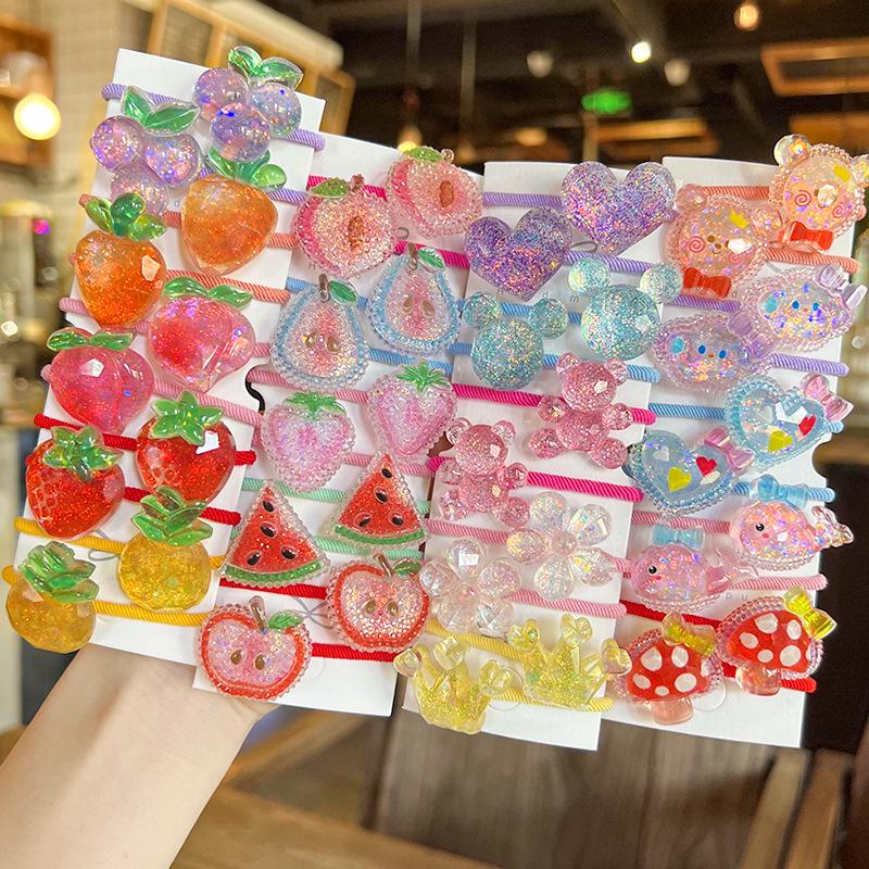 Korean Style Cartoon Hair Tie Set: Cute, High-Elastic Hair Bands for Girls - 5 Colorful Pairs