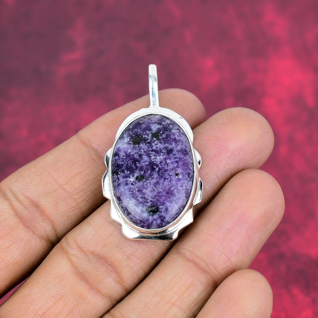 Lepidolit Edelstein Anhänger, 925 Sterling Silber Anhänger Handarbeit Antiker Schmuck, Geschenk für Mutter