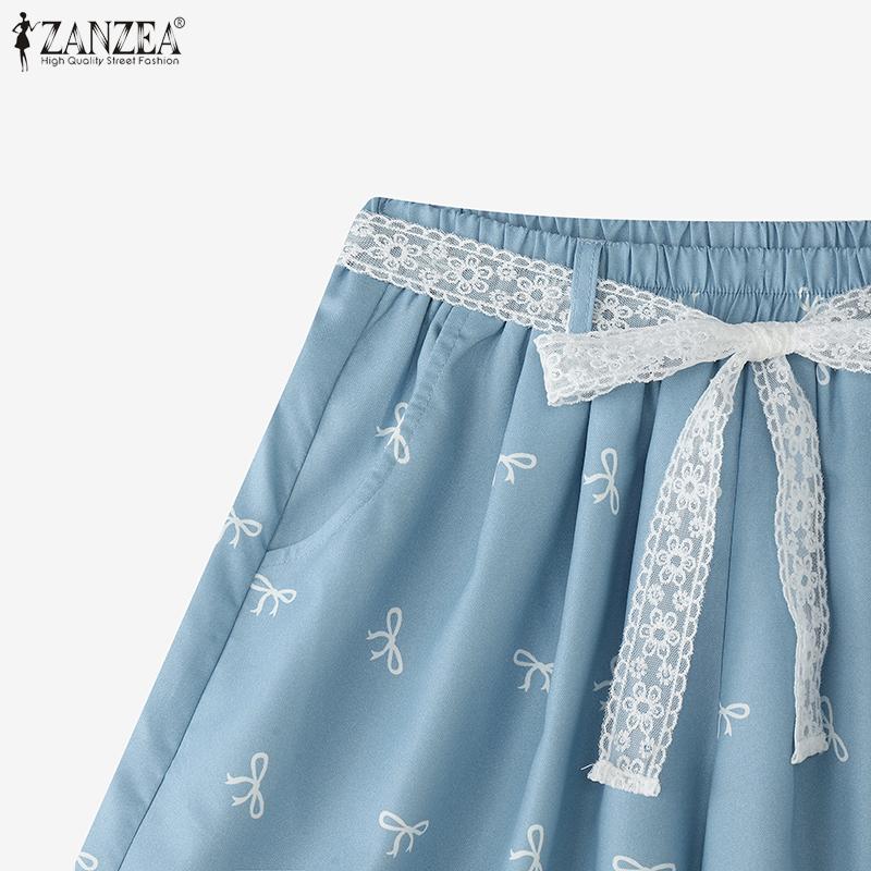 ZANZEA Women Casual Elastic Waist Loose Summer Print Shorts