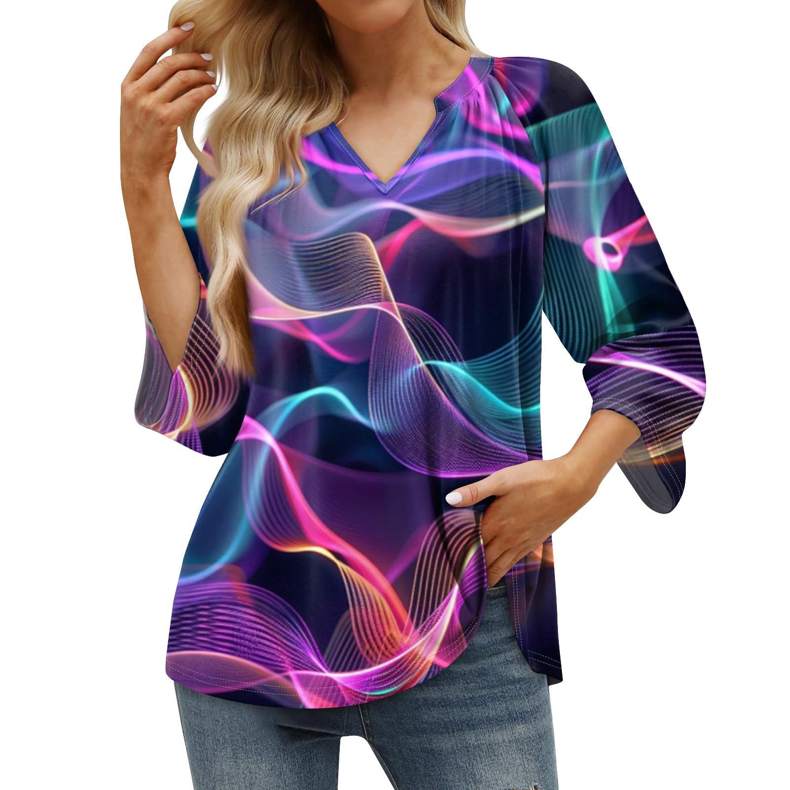 

Женская летняя повседневная футболка с рукавом 3/4 и пуловером с V-образным вырезом и принтом XXL