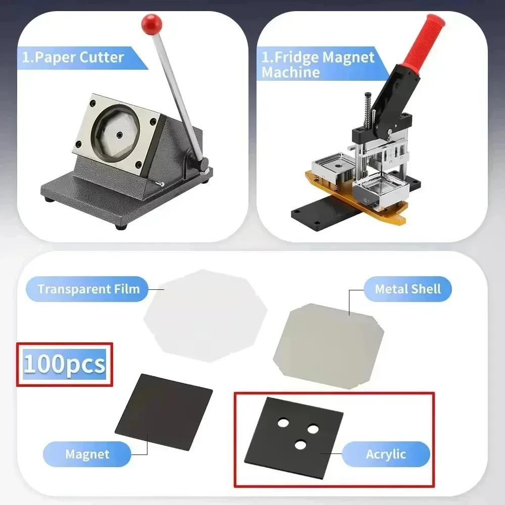 2x2" (Machine+Cutter+100 Magnets)Or(1000 Magnets Material) DIY Custom Photo Kit Fridge Magnet Button Maker Machine Refrigerator
