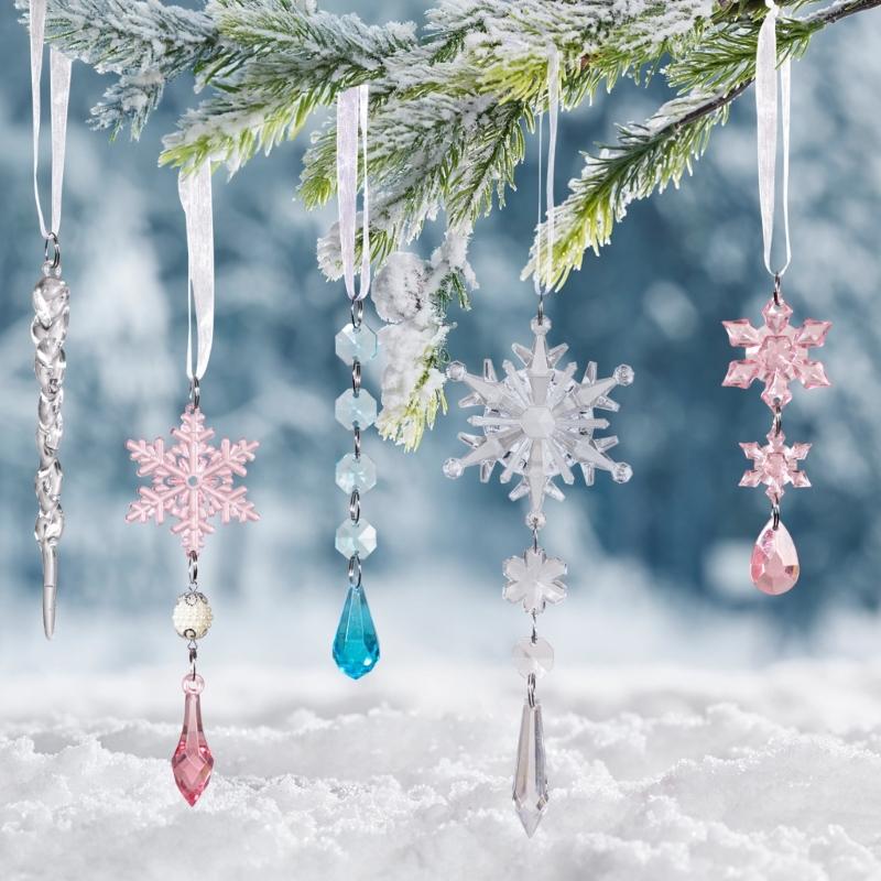 Clear Shatterproof Acrylic Snowflake Icicles Christmas Decorations With Berries Ball For Home Party Tree