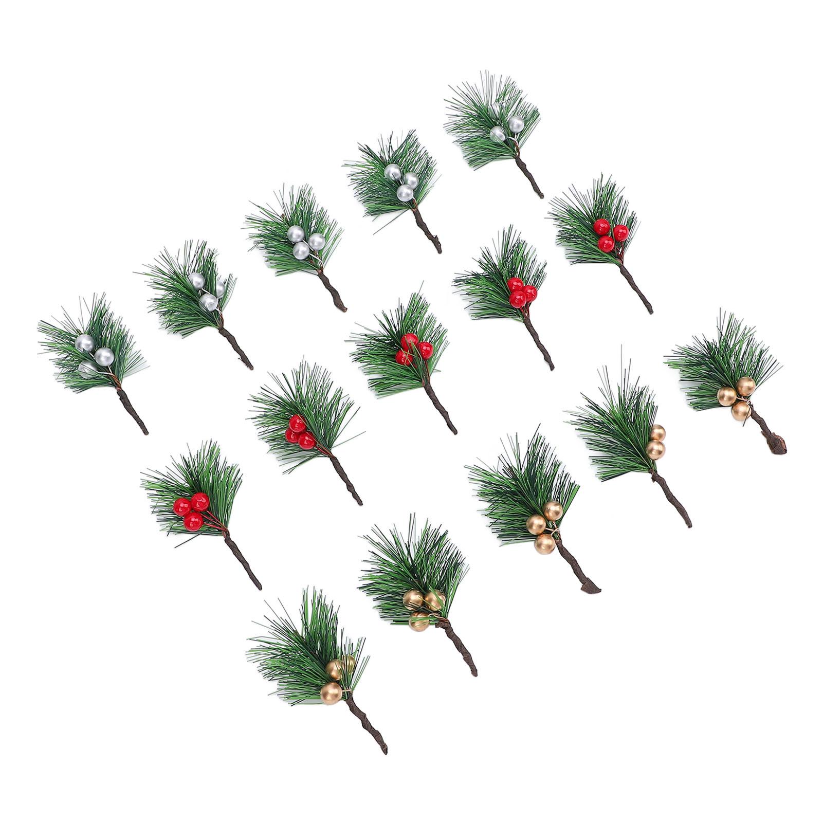 

15 шт. Рождественские ягоды падуба, сосновые иголки, искусственные красные, серебряные, золотые ягоды, сосновые пики для праздника