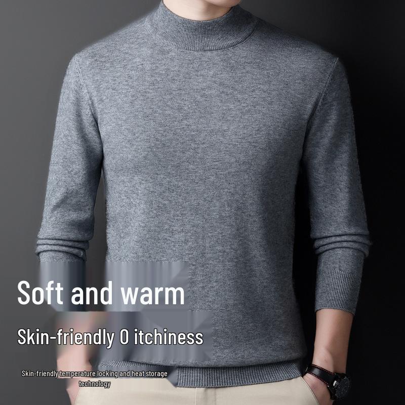 Men's Heavyweight 450g Wool Sweater: Autumn/Winter Casual Half-High Neck Knit Pullover