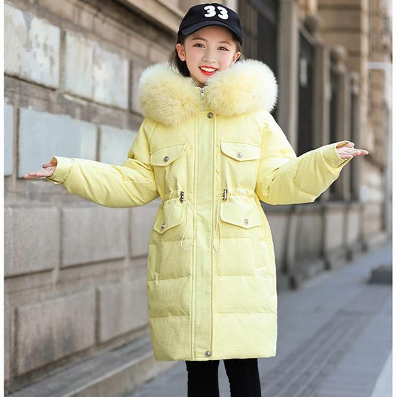 Geacă groasă și călduroasă din puf pentru fete, palton mediu și lung pentru copii, haină de iarnă din puf de rață albă