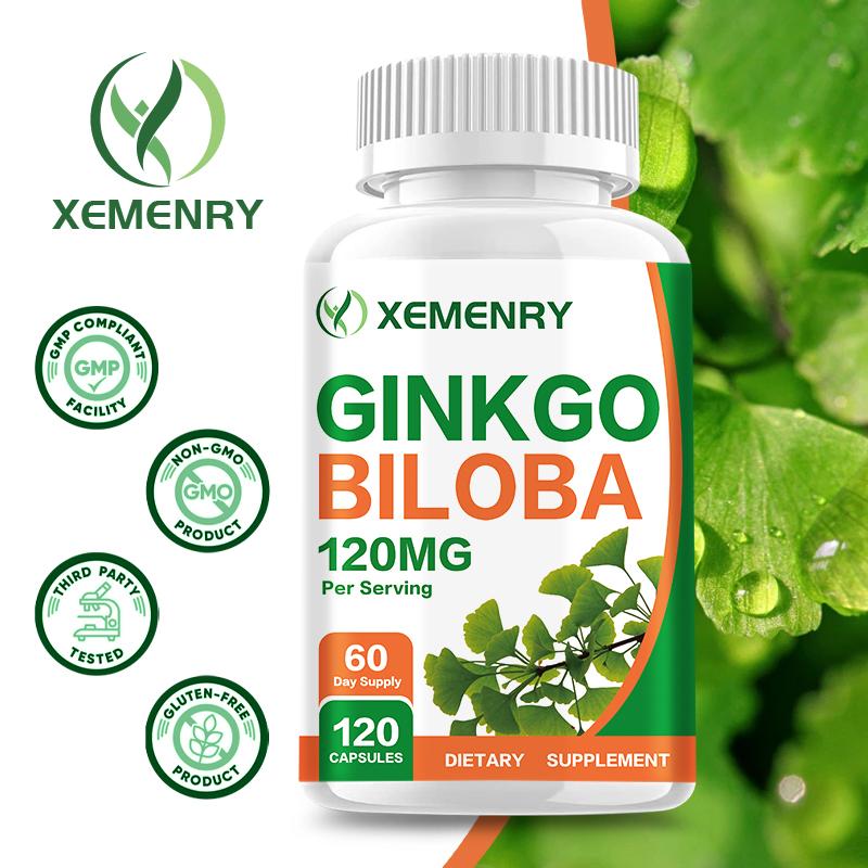 Capsule di estratto di Ginkgo biloba, 120 mg per dose, alta concentrazione di essenza di ginkgo, adatte sia per uomini che per donne.