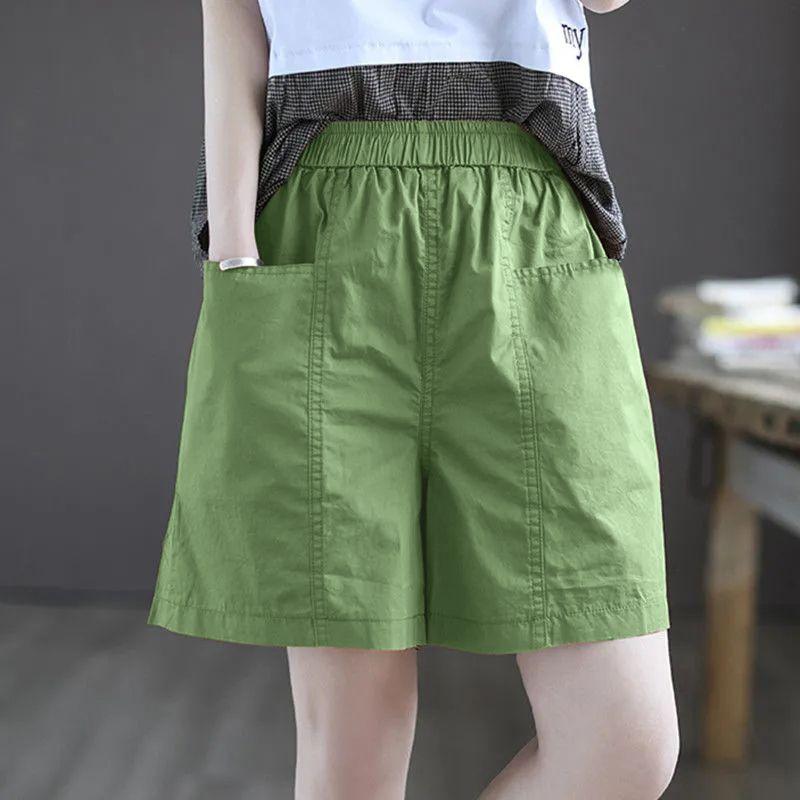 100% Cotton Short Pants Women's Summer Outside Wear High Waist Cover Thighs Show Thin Loose Five Points Casual Wide Leg Pants