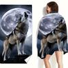 Howling Wolf Beach Towel, Moon Night Print, Realistic Animal Design, Quick Dry Microfiber, Sand Free, Perfect for Summer Travel