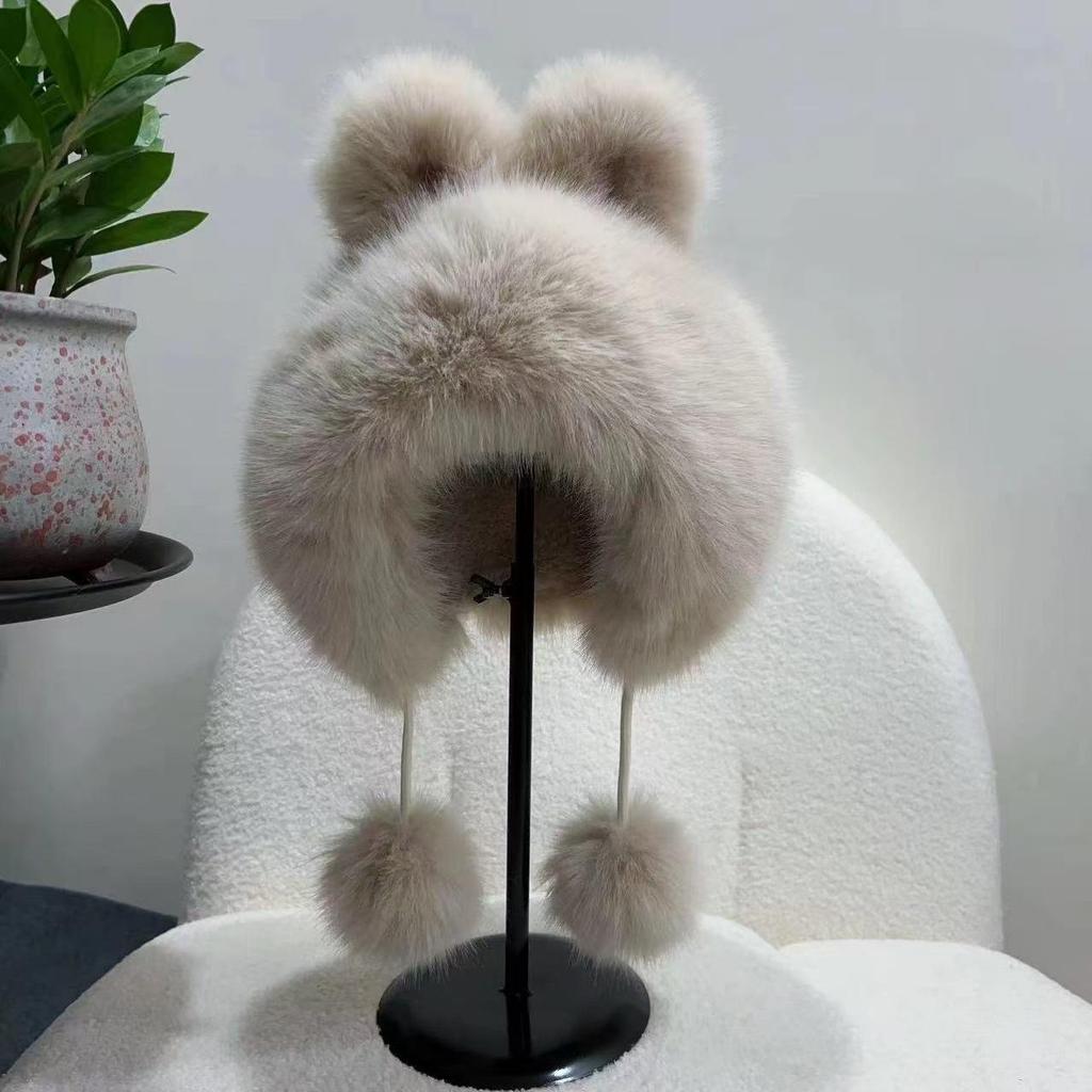Adult Fox Fur Plush Shaking Rabbit Hat - Cute, Warm, Winter Ear Protection for Parent-Child Fashion.
