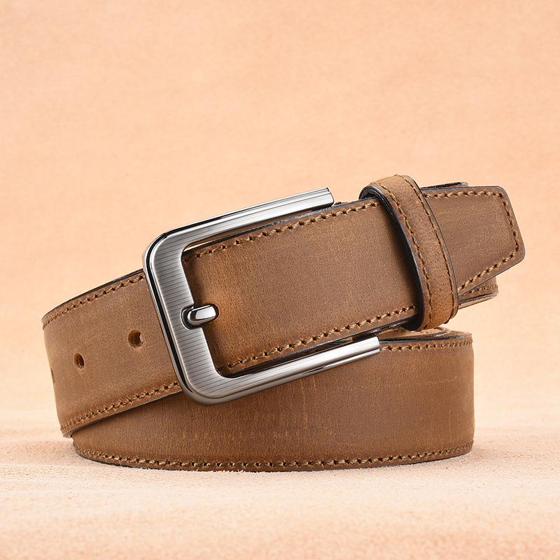Men's Leather Belt with Leather Top Layer Men's Waistband Genuine Leather Simple Needle Buckle Electroplated Buckle Men's Belt