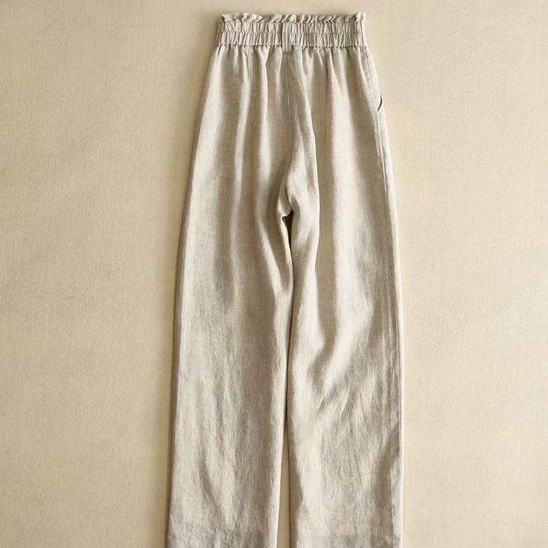 High Waist Wide Leg Pants Women's Spring Summer Loose Thin Casual Linen Cotton Trousers