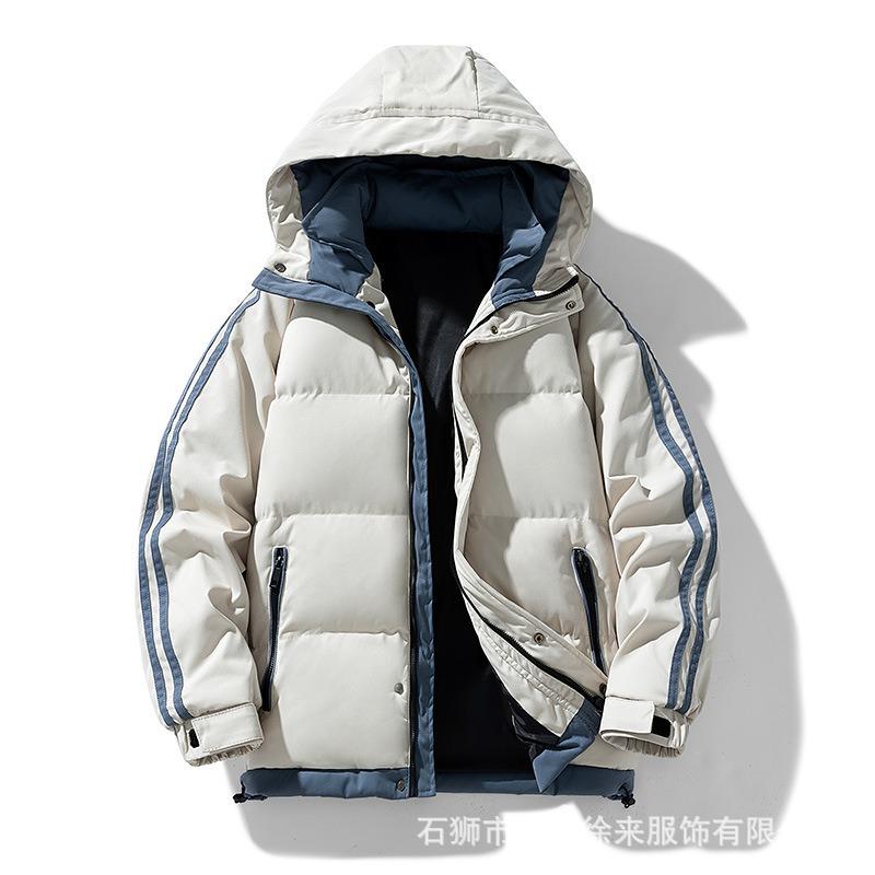 Winter Thickened Hooded Feather Cotton-padded Jacket Men s Two Bars Jacket Cotton-padded Jacket Men s Clothing Can Be Printed OO Cotton-padded Jacket M хаки