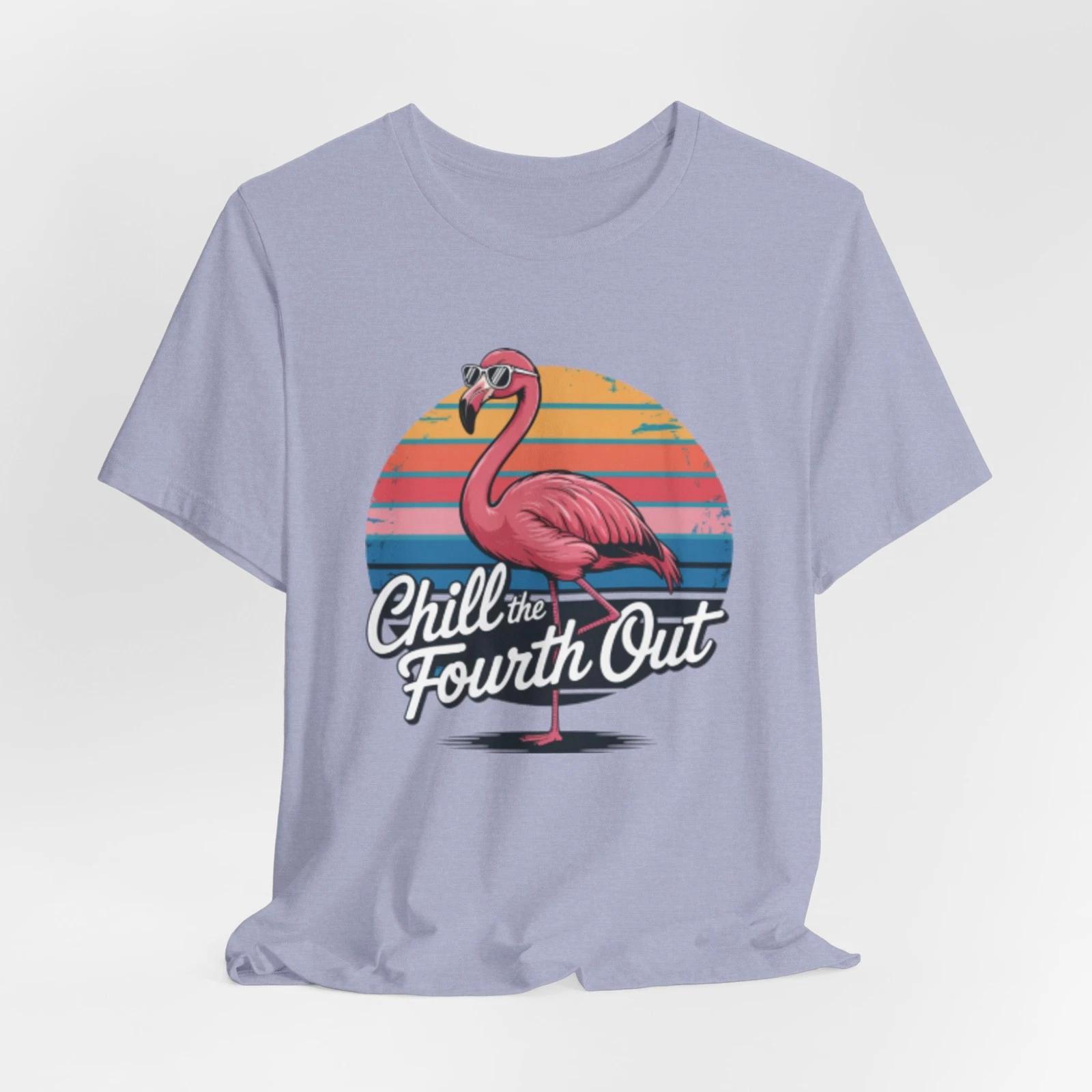 Chill the Fourth Out Flamingo Tee | Retro Sunset 4th of July S