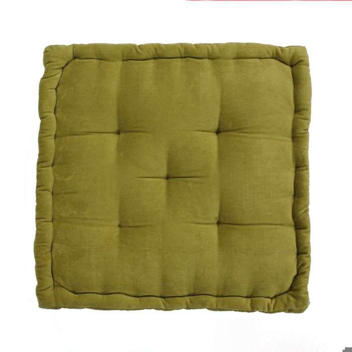 Pouf tapissier en velours de coton uni vert mousse 40x40