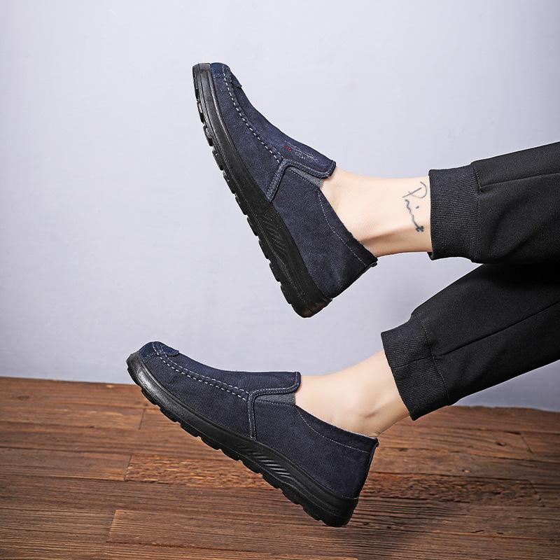 Autumn One-pedal Men's Shoes Washed Cloth Thickened Breathable Casual Canvas Shoes Polyurethane Soft Sole Middle-aged and Elderly Father