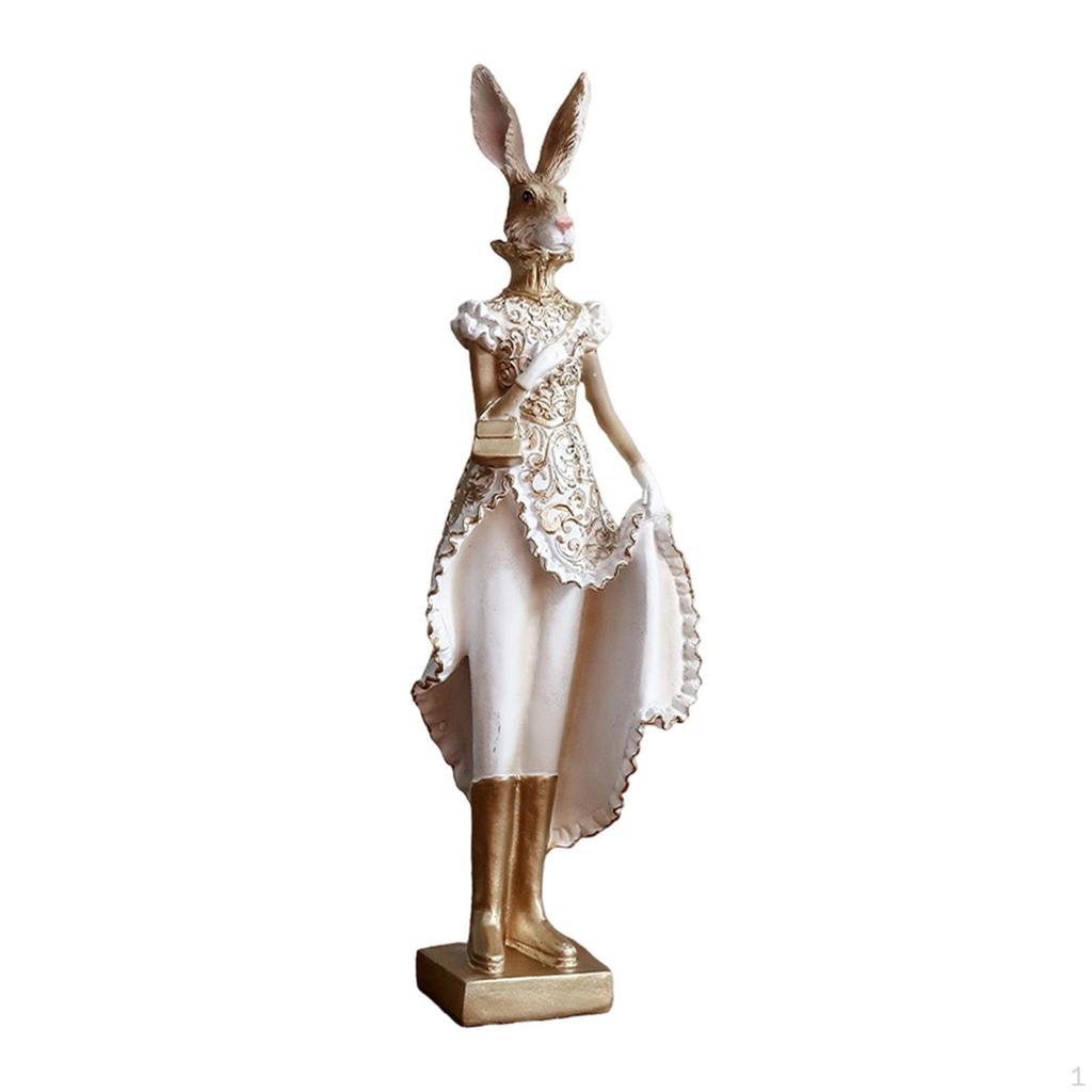 Rabbit Sculpture Animal Bunny Figurine Resin Statue Table Ornament with Smooth Edge
