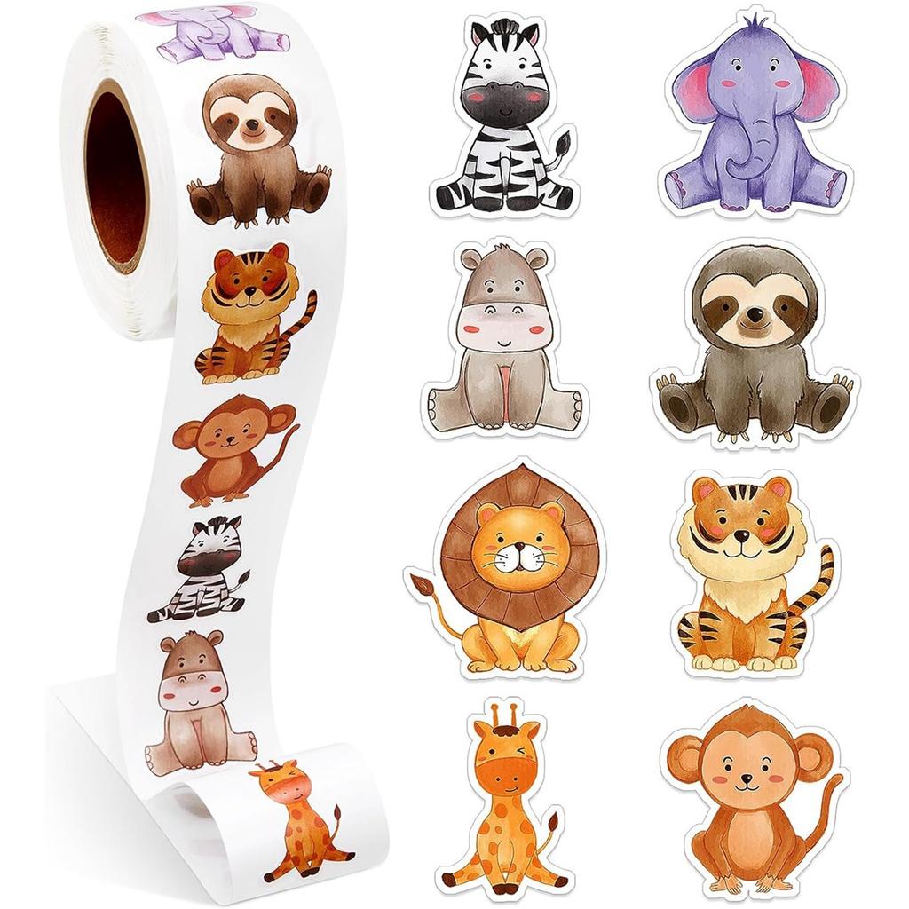 500 Pcs/roll Animal Stickers Teacher Reward Stickers Cute Animal Space Stickers School Supplies Incentives Roll Sticker 1 inch