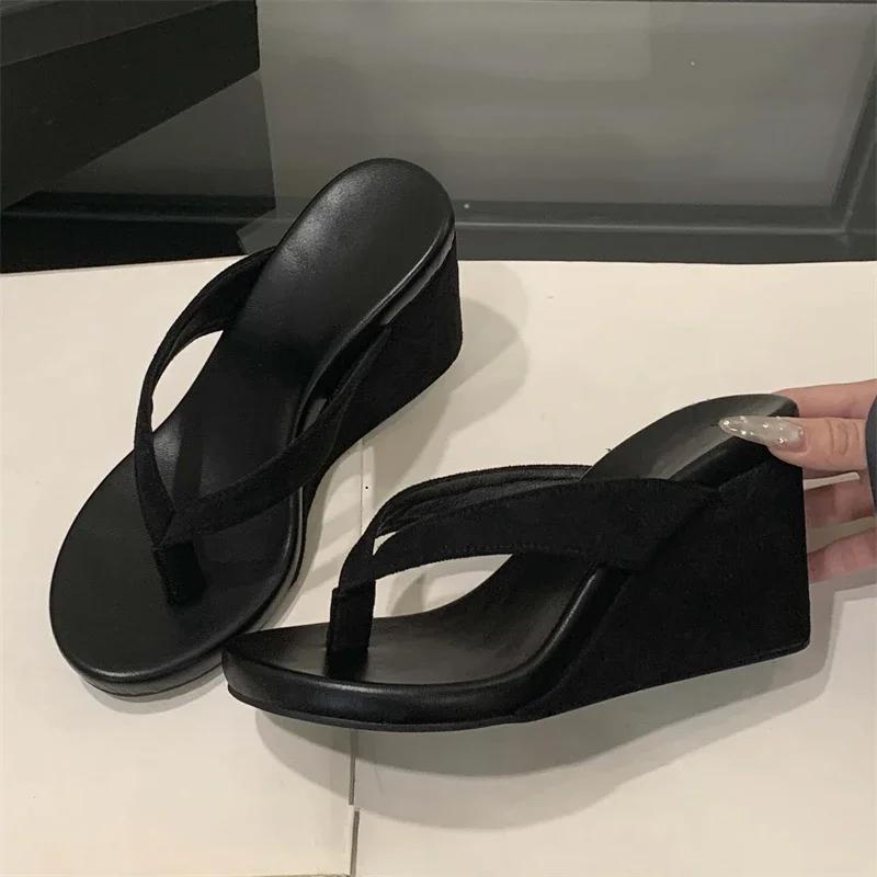 Summer Leopard Print Slides Clip Toe Platform Sandals Wedges Women Slippers Thick Bottom High Heels Flip Flops Shoes