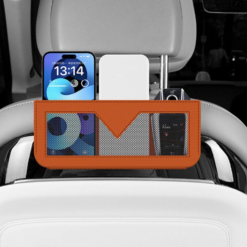 Universal Sticky Car Net Bag Multi-function PU Leather Mobile Phone Bag  Console Side