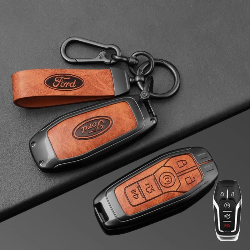Autoaufkleber Ford Zinklegierung Leder Auto Schlüsselhülle Abdeckung Schutzschale Für Ford Fusion Mondeo Mustang F-150 Explorer Edge 2015