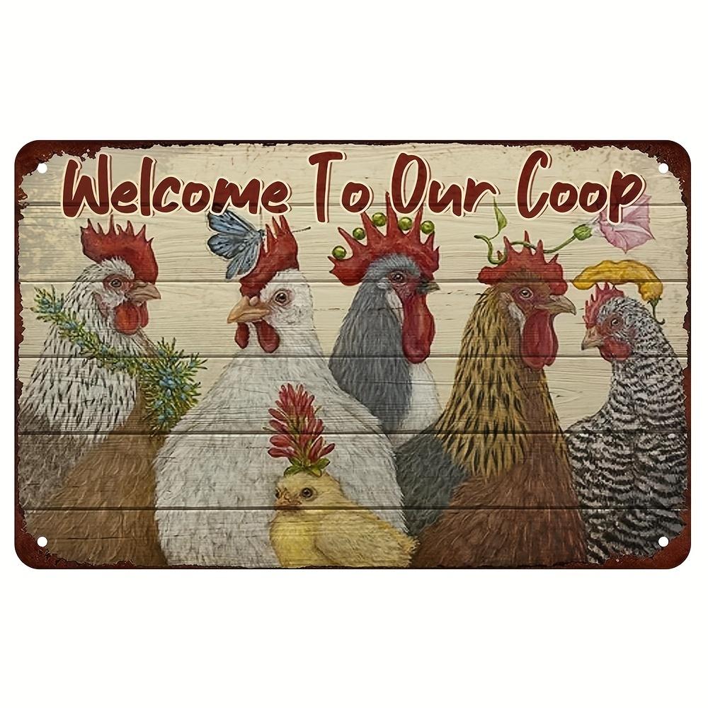 Crazy Chicken Coop Cedule Retro kovová uvítací plaketa Legrační statek Ideální pro kurník nebo kuchyni Ideální dárek na zeď