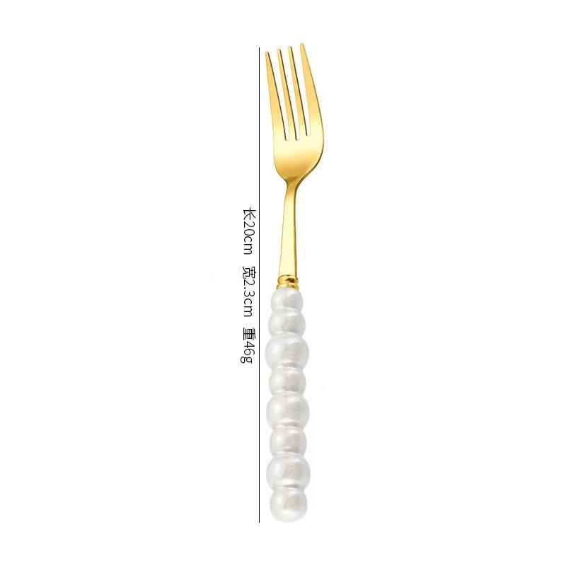 Norse Luxe Ceramic Pearl Cutlery Set: Fork, Knife & Spoon in Elegant Stainless Steel