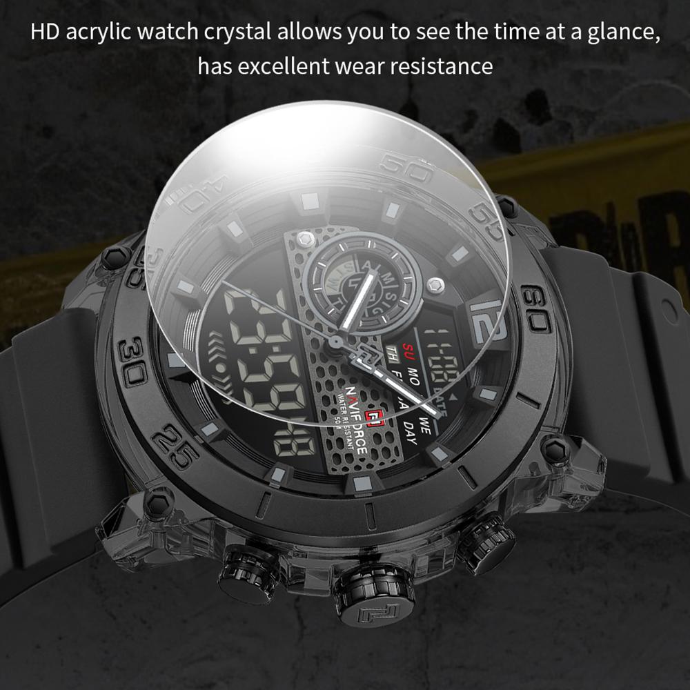 NAVIFORCE Men's Sports Watch Quartz Movement LCD Digital Watch Date Day Chronograph Waterproof Silicone Strap Boys Multifunctional Watch NF6104
