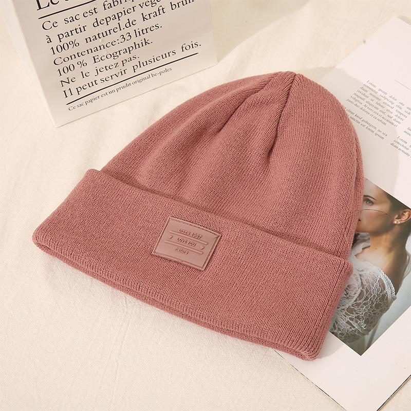 New Autumn/Winter 1980 Label PVC Knit 6-Panel Common Front Logo Seamless Fusing Adult Women's Beanie Hat Warm Casual Outdoor