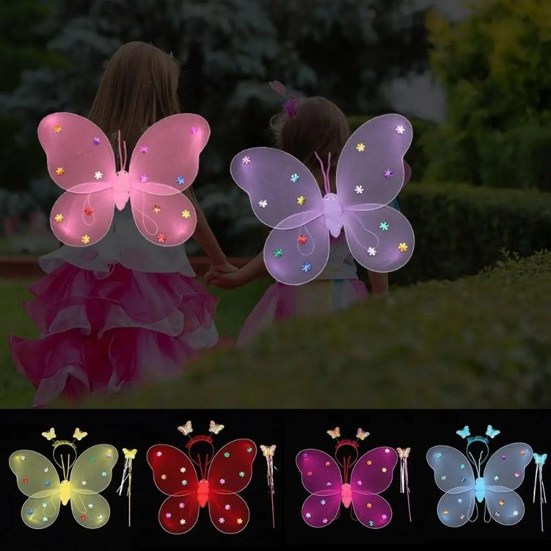 3Pcs/Set Kids Glitter Butterfly Headband Wings Wand Photography Outfit Children Fairy Tale Props