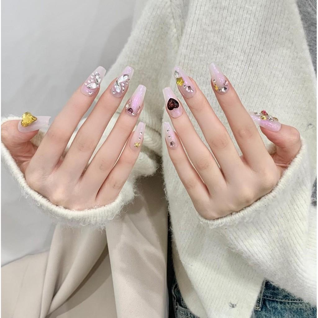 HANDMADE Artificial Nail Original Butterfly Star Diamond Rose Star Premium Fake Nail Set With Glue Reusable and Removable Press On Nails