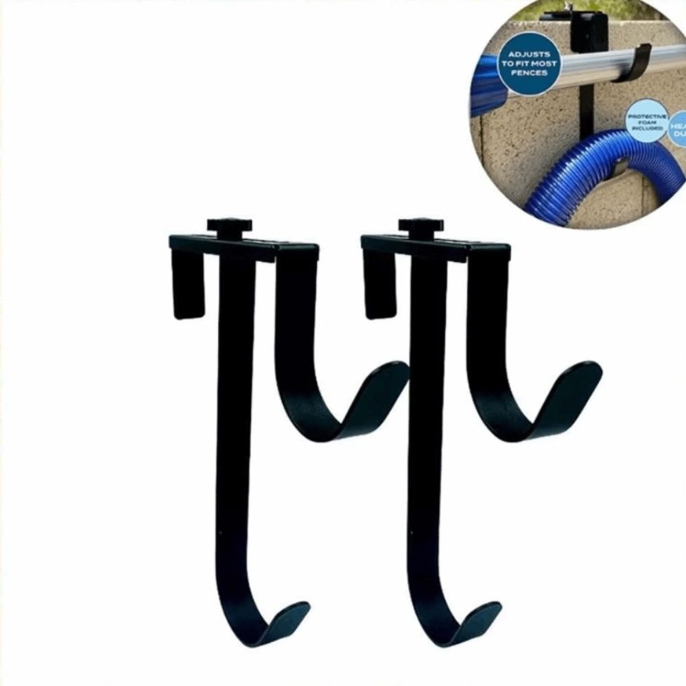 2Pcs Double Hook Pool Pole Hanger Metal Fence Hooks Sturdy Pool Pole Fixing Hooks  Hanging Hose