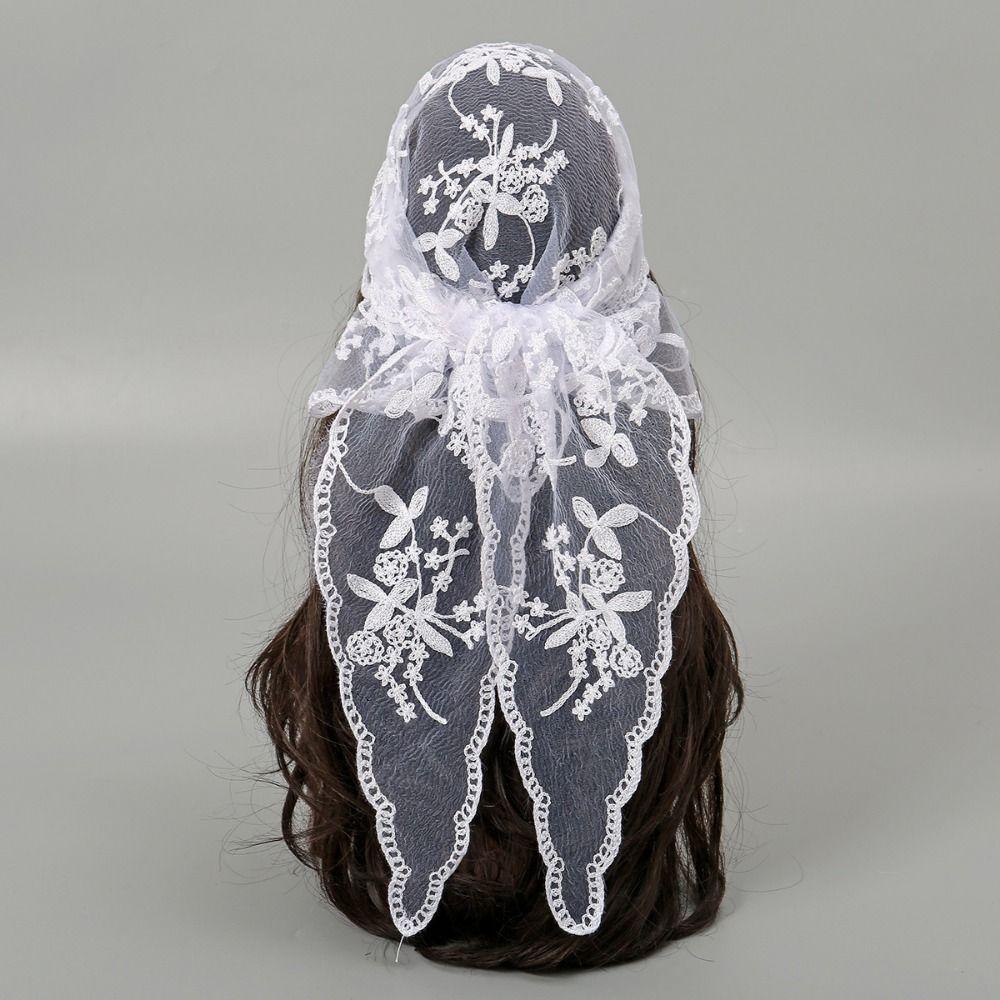 Thin Ins Lace Hair Scarf Breathable Retro Triangle Headband Solid Color Women Lace Bandana Ladies