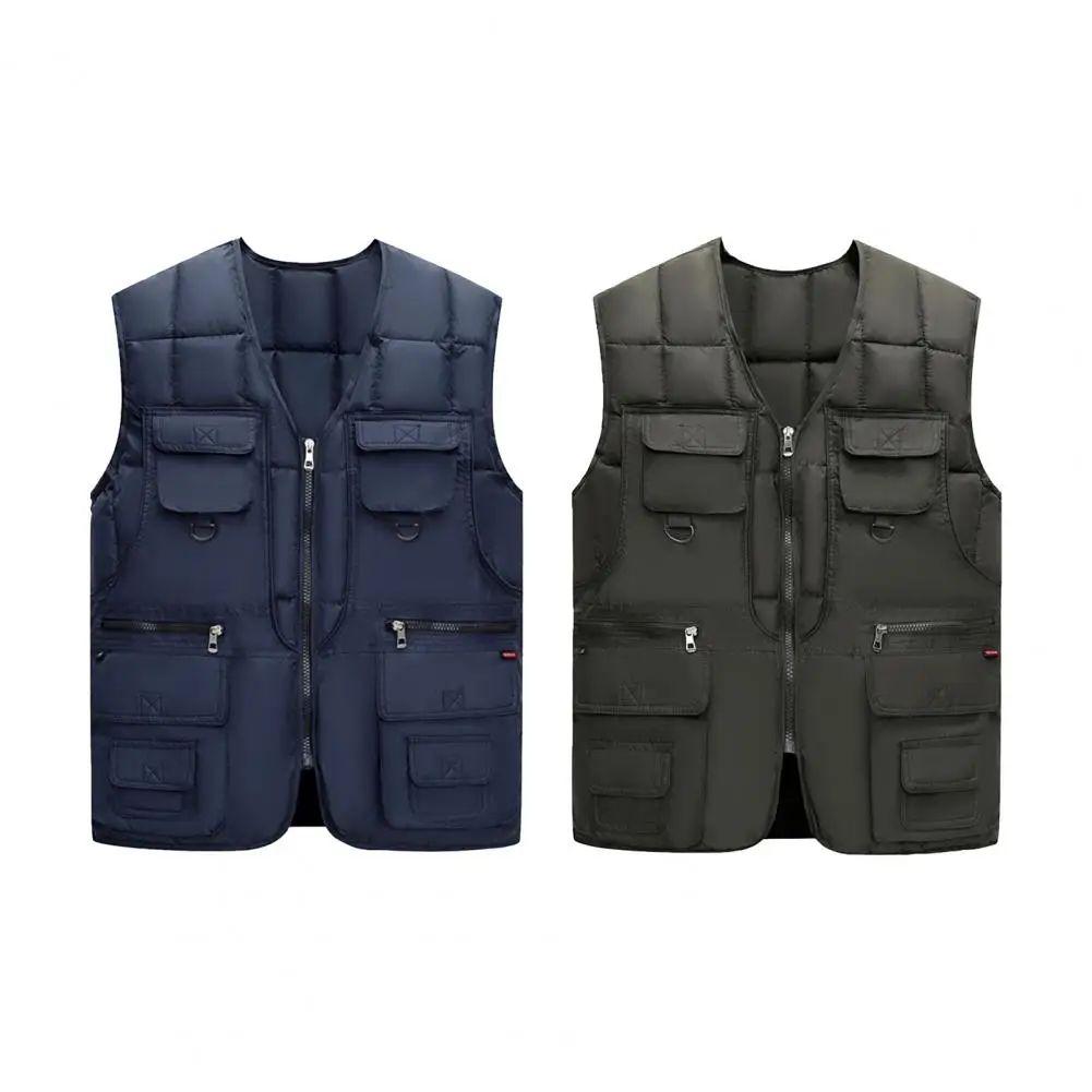 Winter Men's Vest Casual Padded Plush Single-breasted Sleeveless Winter Jacket Fashion V-neck Warm Fishing Vest Clothing for Men