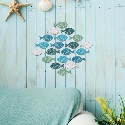 20/40 Piezas/Set Decoración de Pared de Peces Huecos de Madera Náutica Costera Tema Océano Adorno Colgante Banco de Peces Arte de Pared para Playa Casa de Lago Baño