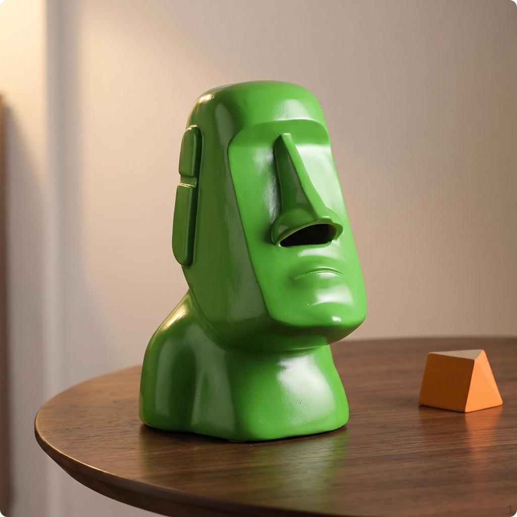 Moai Tissue Holder Sculptural Statue Box Glossy for Desk, Living Room, Office Black