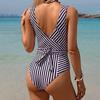 Jednoczęściowy strój kąpielowy w paski Vintage Stroje kąpielowe Kobiety Dekolt w serek Strój kąpielowy Kostiumy kąpielowe damskie Body na lato