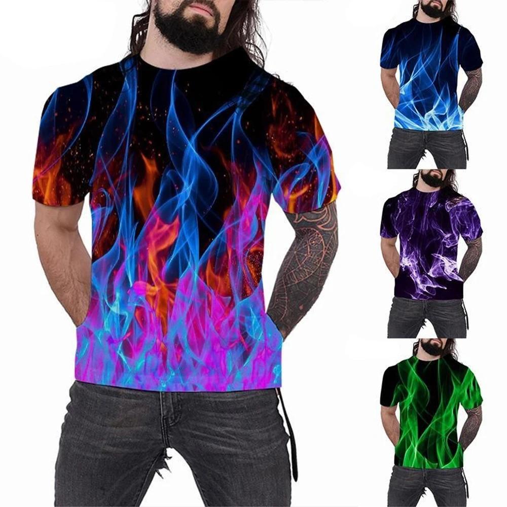 T-shirt Décontracté d'Été Cool pour Homme et Femme, Imprimé 3D Multicolore Flamme, Manches Courtes 100-6XL