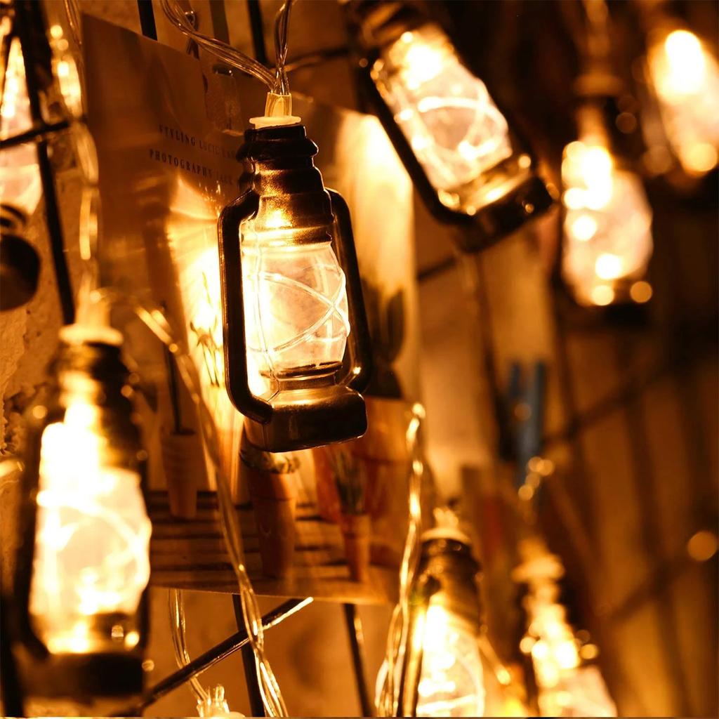 Vintage Light String Lights 10ft 20 LED Decorative Kerosene String Lights For Indoor Outdoor Patio Garden Home Holiday Camping Decoration