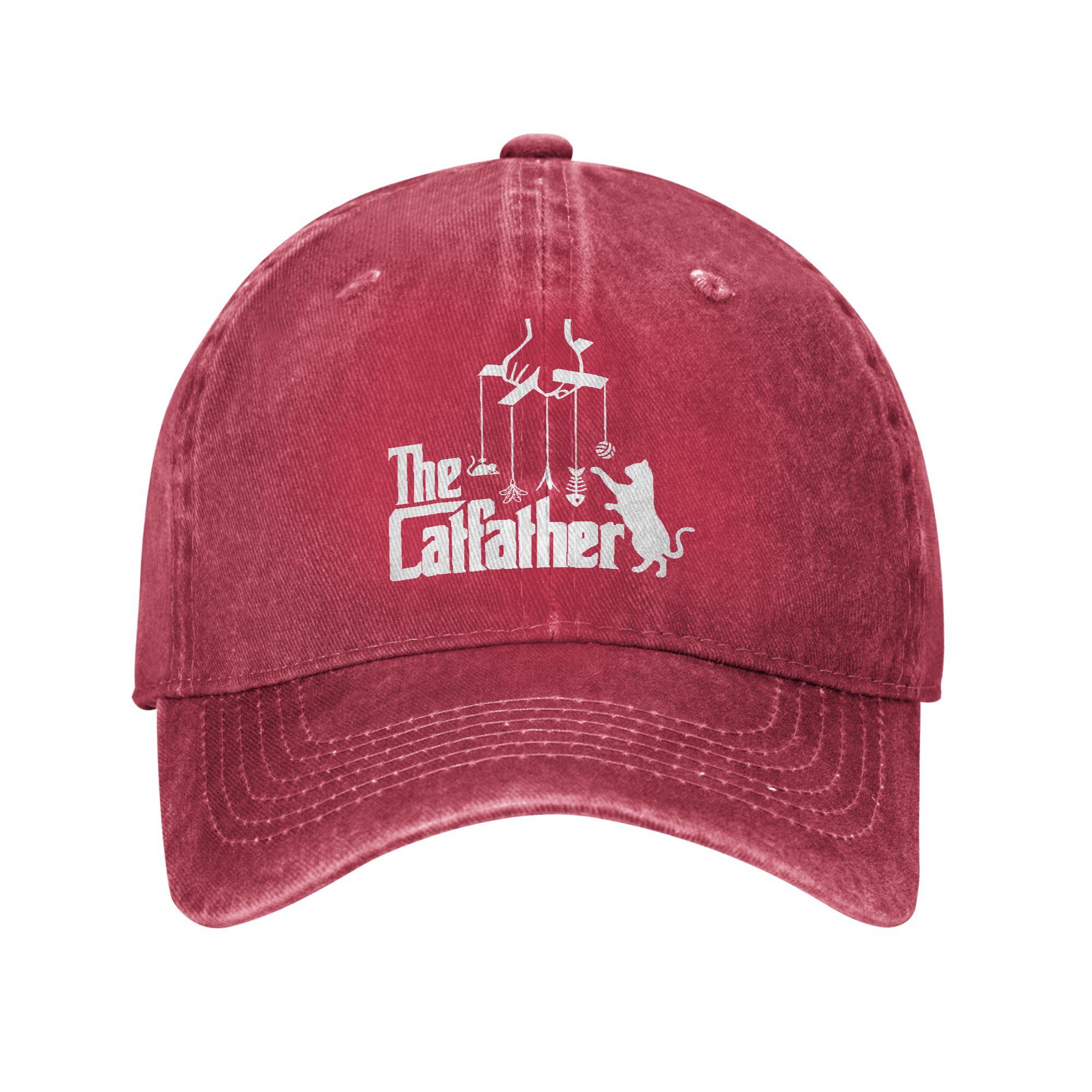 Funny Cat Dad Life The Catfather Unstructured Baseball Cap Distressed Denim Washed Fathers Day Snapback Unisex Adjustable Hats Adjustable
