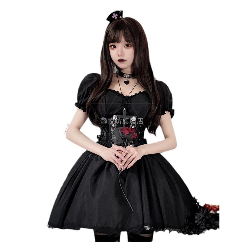 Halloween dark little black dress goth tutu goth nightclub bar lead dancing babe costume