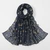 Korean Style Luxury Women Spring And Summer Metallic Daisy Flower Long Scarves Pashmina Female Shawl Hijab